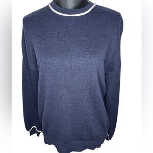 Boden Sweater Knit Cashmere Wool Blend Crewneck Balloon Sleeve Navy Blue Size 4